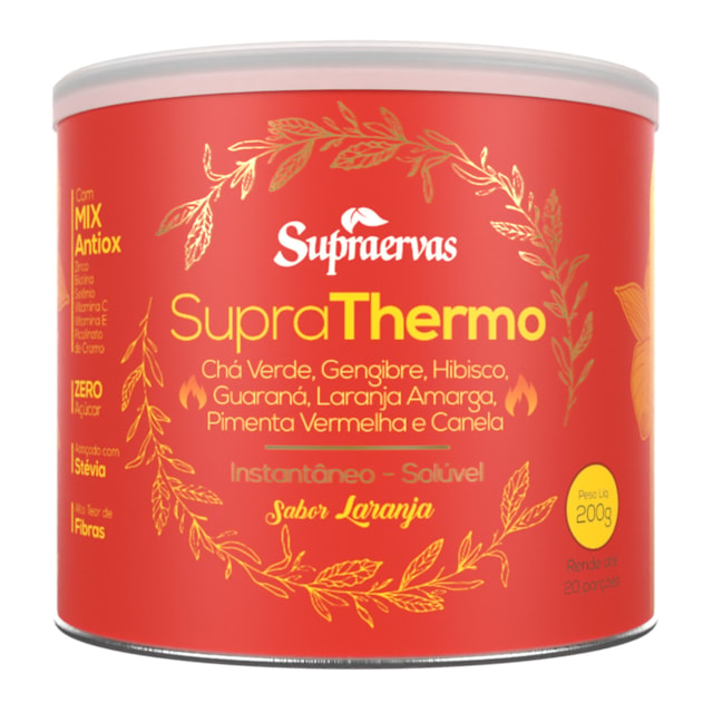 SUPRA THERMO 200g - Chá Verde, Gengibre, Hibisco, Guaraná, Laranja Amarga, Pimenta Vermelha e Canela - Sabor Laranja