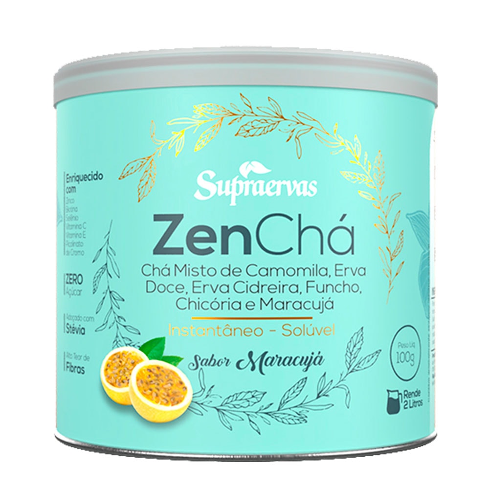 ZENCHÁ - Chá Misto de Camomila, E.Doce, E.Cidreira, Funcho, Chicória e Maracujá - Sabor Maracujá 100g
